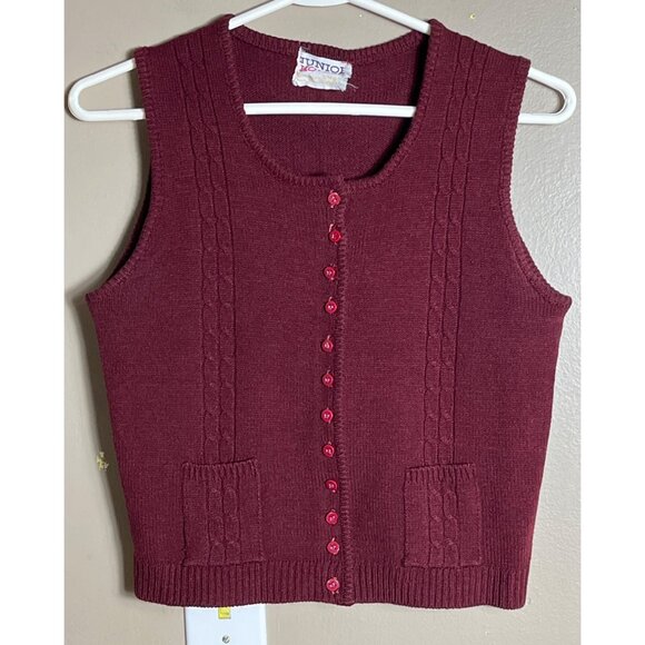 Junior House Vtg Sweater Vest Burgundy Button Preppy Heritage Academia Womens S - Picture 6 of 9